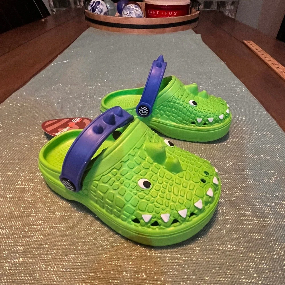 Kids Sunwear Green Dinosaur Clog Sandals Toddler Size 1 Slip On‎ Back Strap New